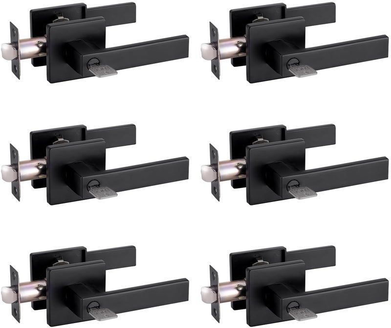 MENDOCK Entry Door Handle with Key GreenShield Lock Set, Heavy Duty Reversible Exterior and Interior Door Lever for Front Entrance, Bedroom and Room (6 Pack, Matte Black) - Image 1